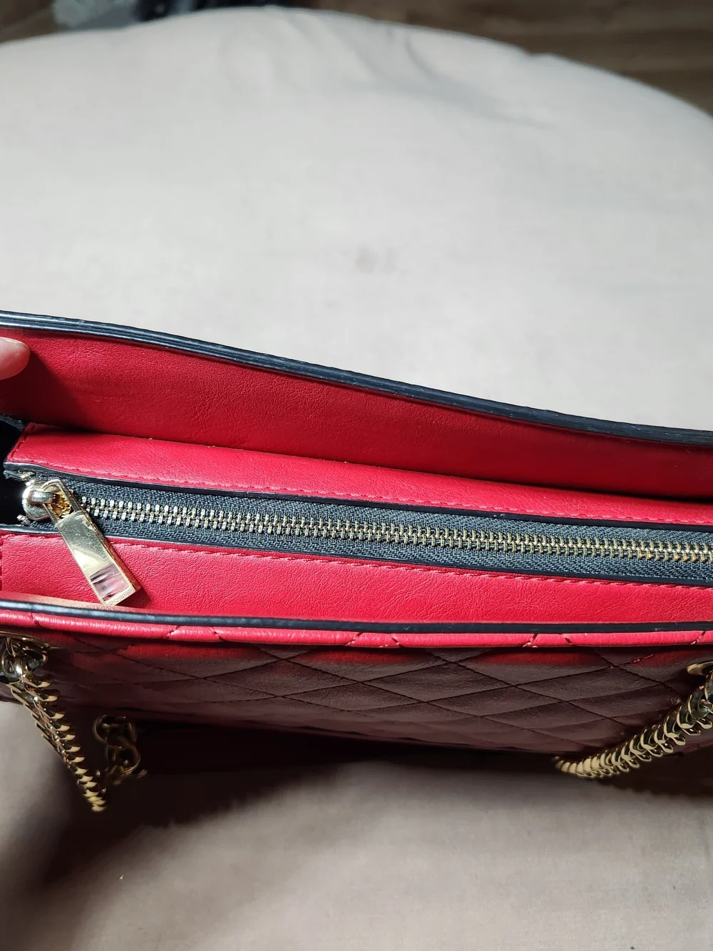 ALDO Quilted Red Chain-Handle Shoulder Bag Faux Leather - Picture 6 of 11